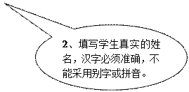 椭圆形标注: 2、填写学生真实的姓名，汉字必须准确，不能采用别字或拼音。